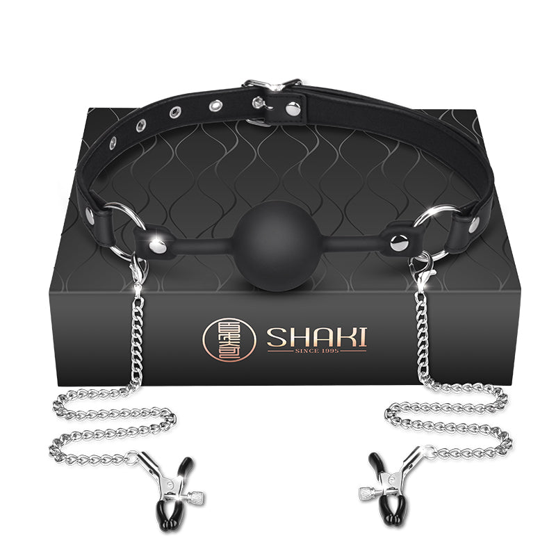 Shaki Mysterious Nipple Clamps and Ball Gag